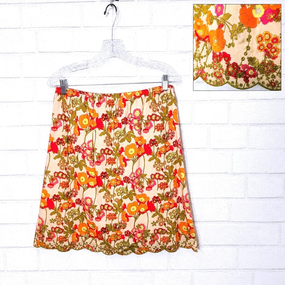 Vtg J Jill Floral Embroidered Eyelet Skirt Size Small Cottage Garden Retro Boho